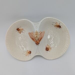 Vintage Occupied Japan Porcelain Beehive Trinket Dish Divided Cream Whimsical